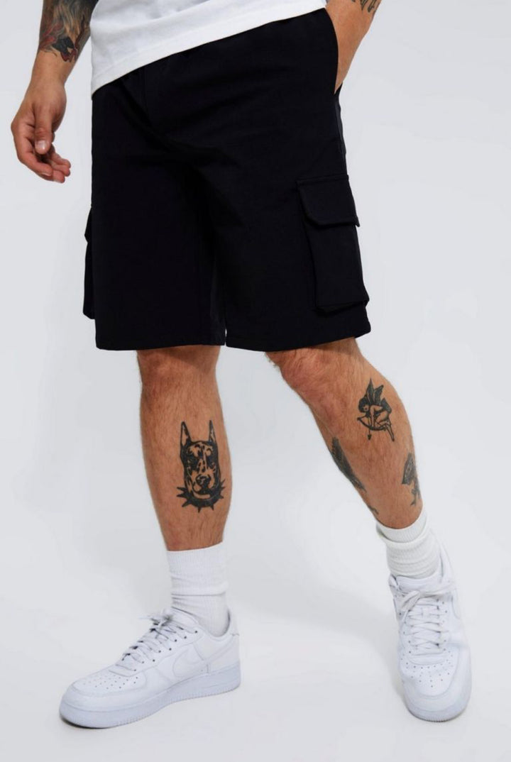 BOOHOOMAN Elastic Relaxed Cargo Stretch Short - black