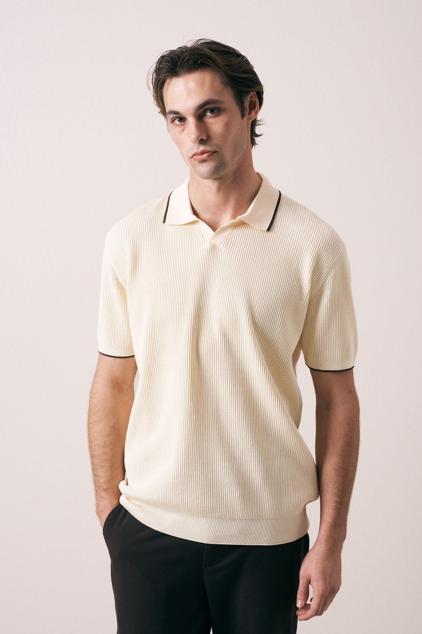 Massimo Collar detail polo shirt in beige