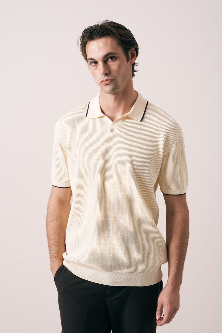 Massimo Collar detail polo shirt in beige