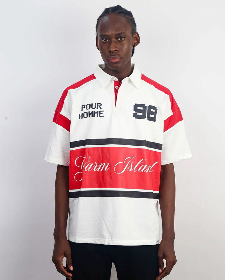 Garm Island Pixel Rugby Polo Shirt in white and Red