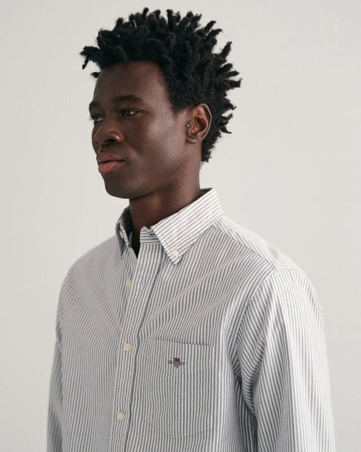 GANT Regular Fit Banker Stripe Classic Oxford Shirt in Grey