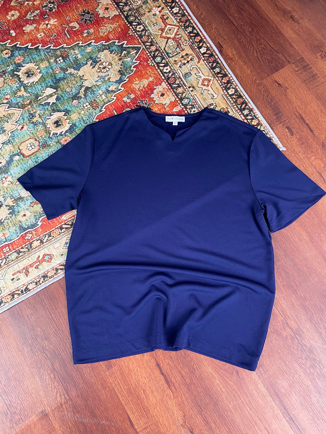 Garm Island NEW Notch Neck T-shirt in Navy Blue