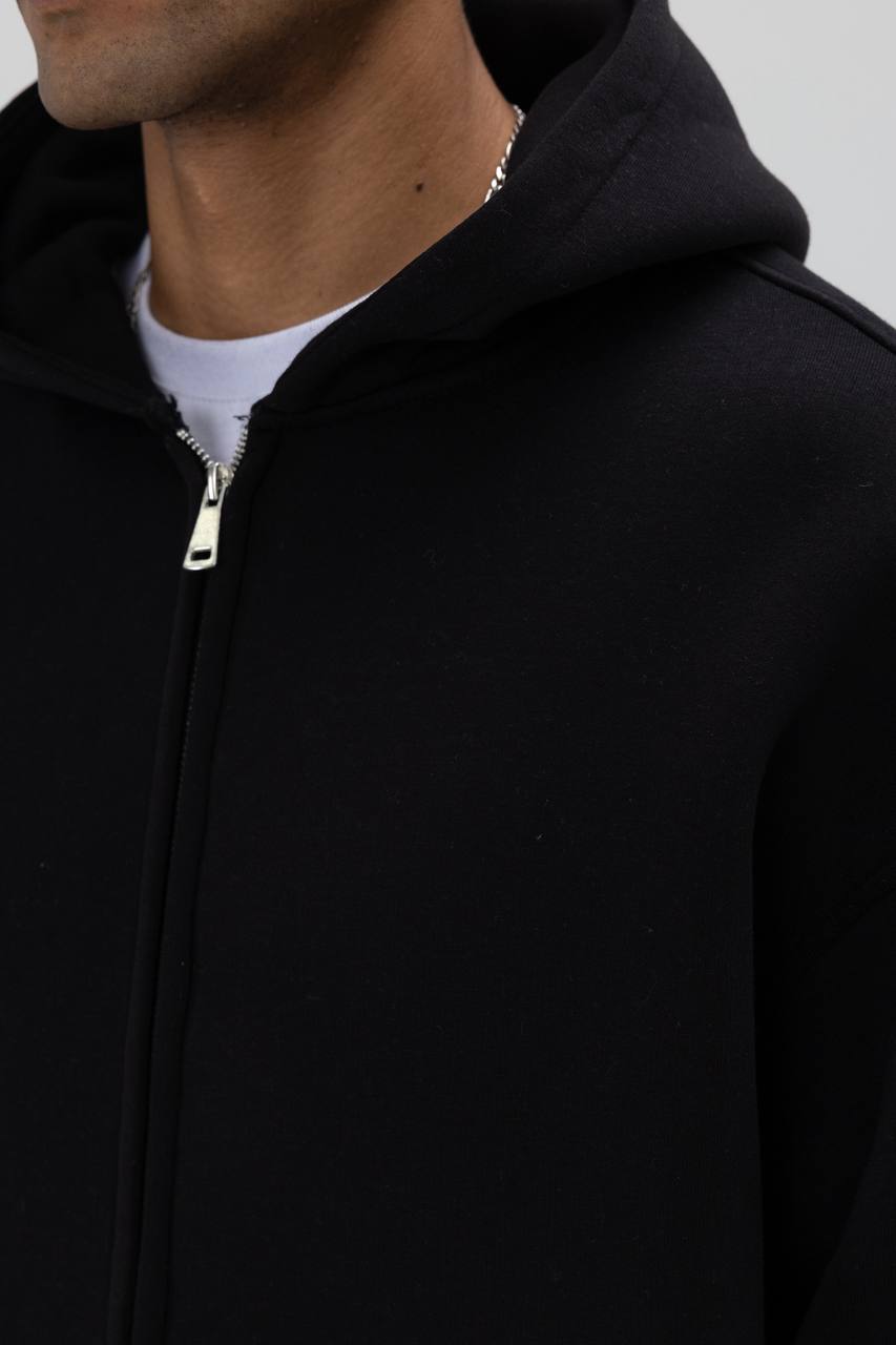 Essence of Life Heavyweight Zip through Hoodie in Black