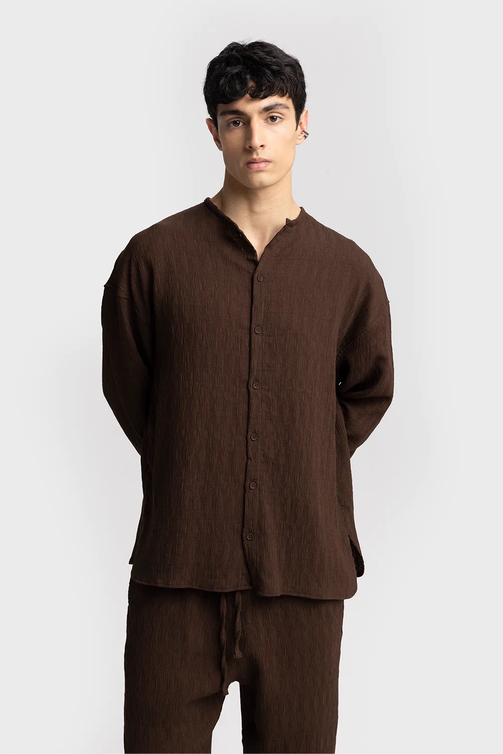 Giesto creased long sleeve shirt in brown