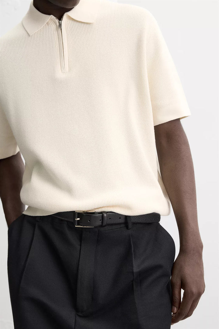 Garm Island Half Zip Textured Knit Polo in White
