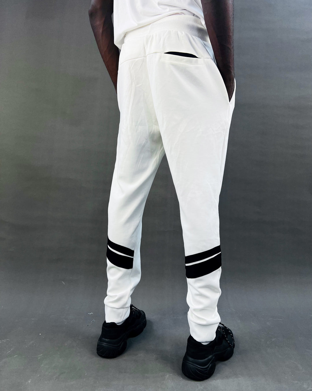 IQ double stripe jogger pants in white