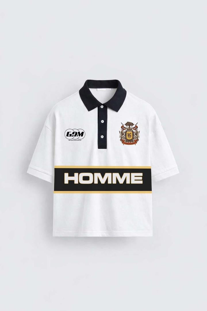 Garm Island Homme Embroidered Rugby Polo T-shirt in White