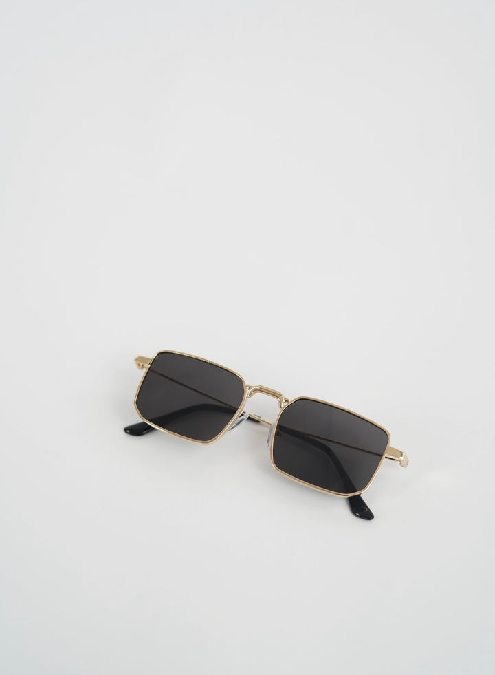 Rectangular gold rim sun glasses in black