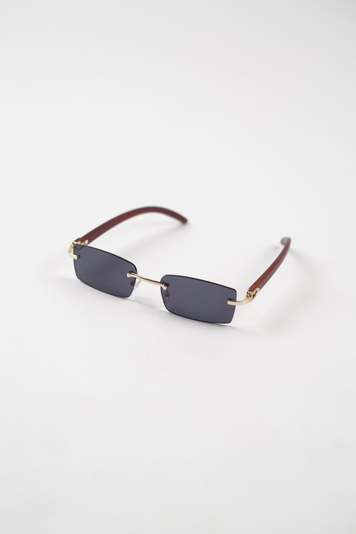 Buffalo Horn Rimless Wood Frame Sun glasses in Black
