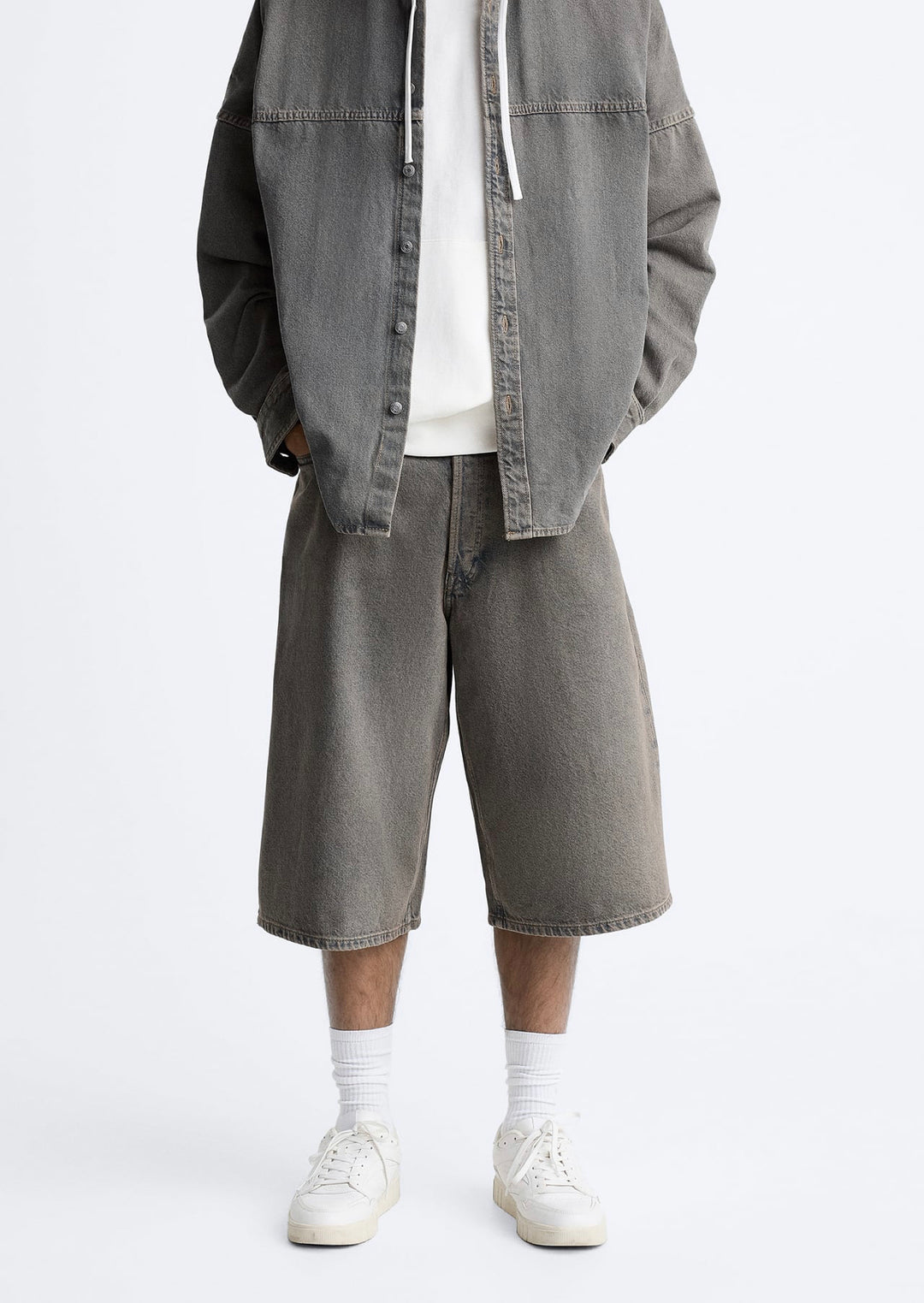 ZARA OVERDYED DENIM BERMUDA SHORTS BLUE GREY
