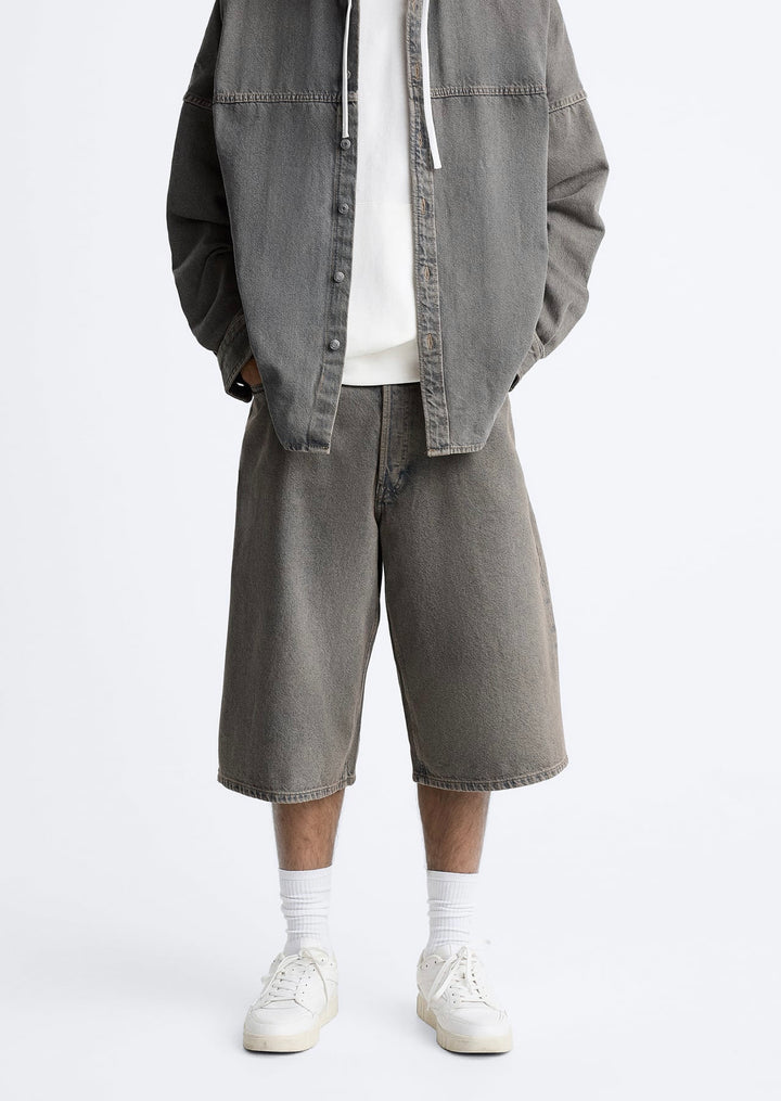 ZARA OVERDYED DENIM BERMUDA SHORTS BLUE GREY