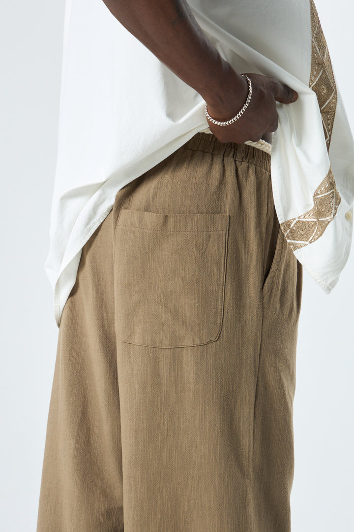 SPRUCE BELT DETAILED OVERSIZE LINEN TROUSERS COFFEE