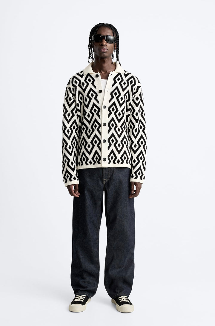 ZARA GEOMETRIC PRINT JACQUARD KNIT SHIRT