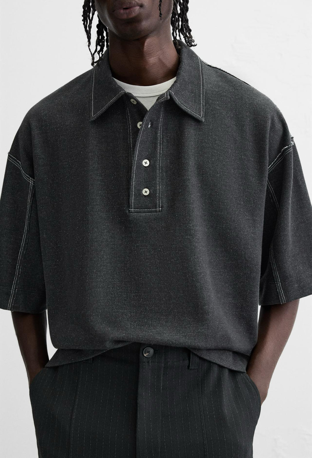 ZARA CONTRAST TOPSTITCHING POLO SHIRT