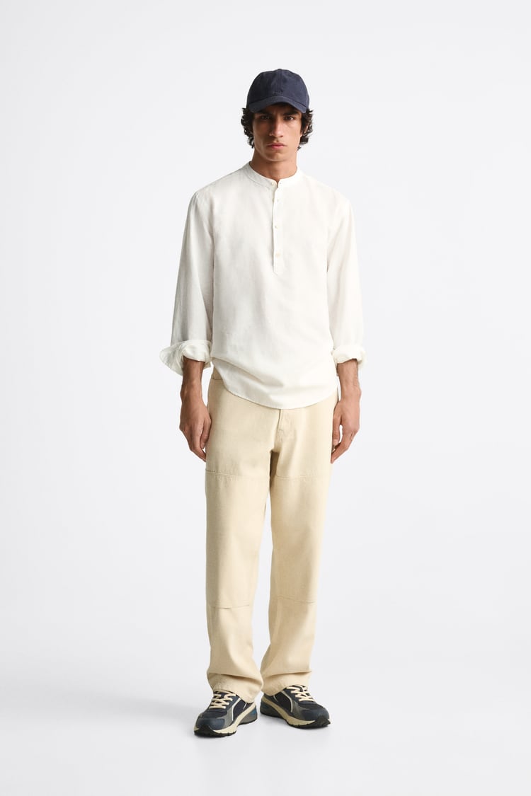 ZARA COTTON LINEN SHIRT IN WHITE