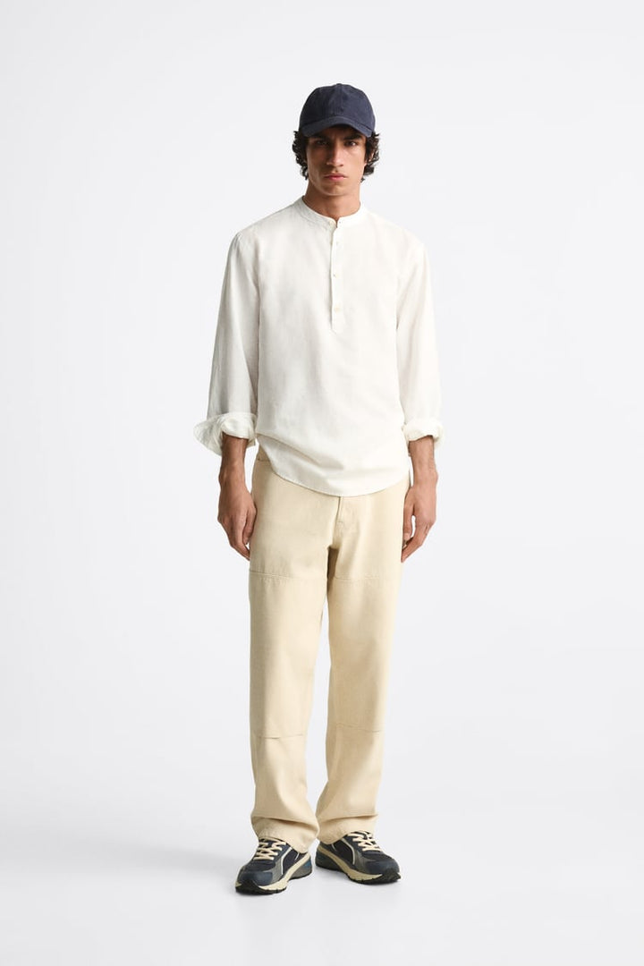 ZARA COTTON LINEN SHIRT IN WHITE