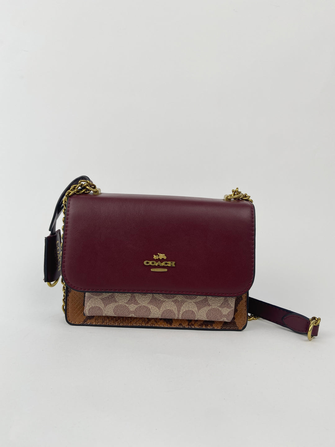 Mini coated canvas chain purse in burgundy