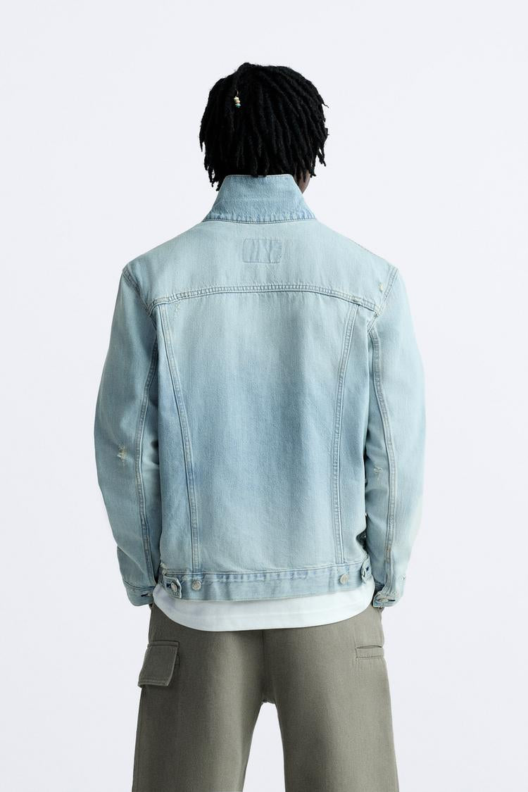 ZARA RIPPED DENIM JACKET IN LIGHT BLUE