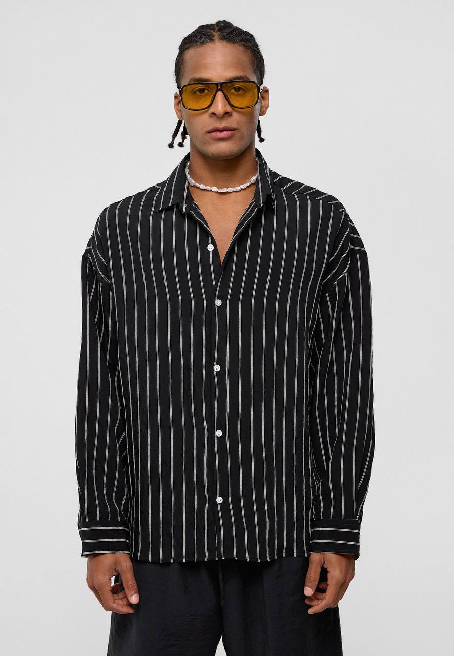 Essence of Life Pinstripe Shirt in Black