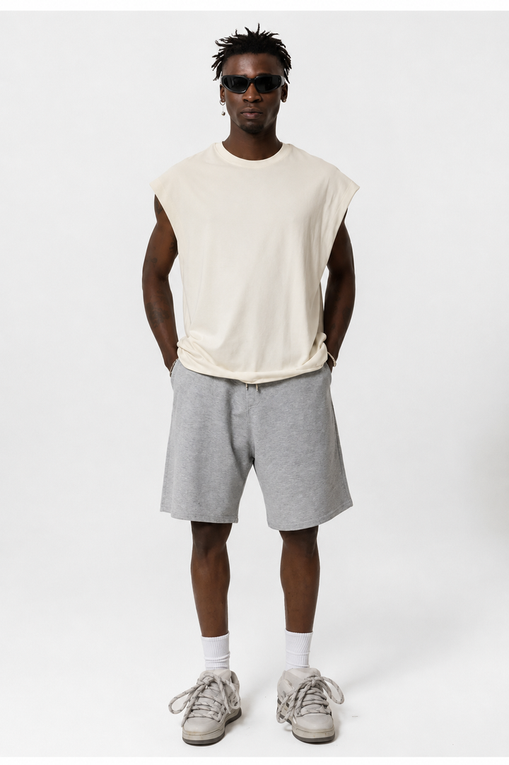 Vamos Oversized Sleeveless T-shirt in Stone
