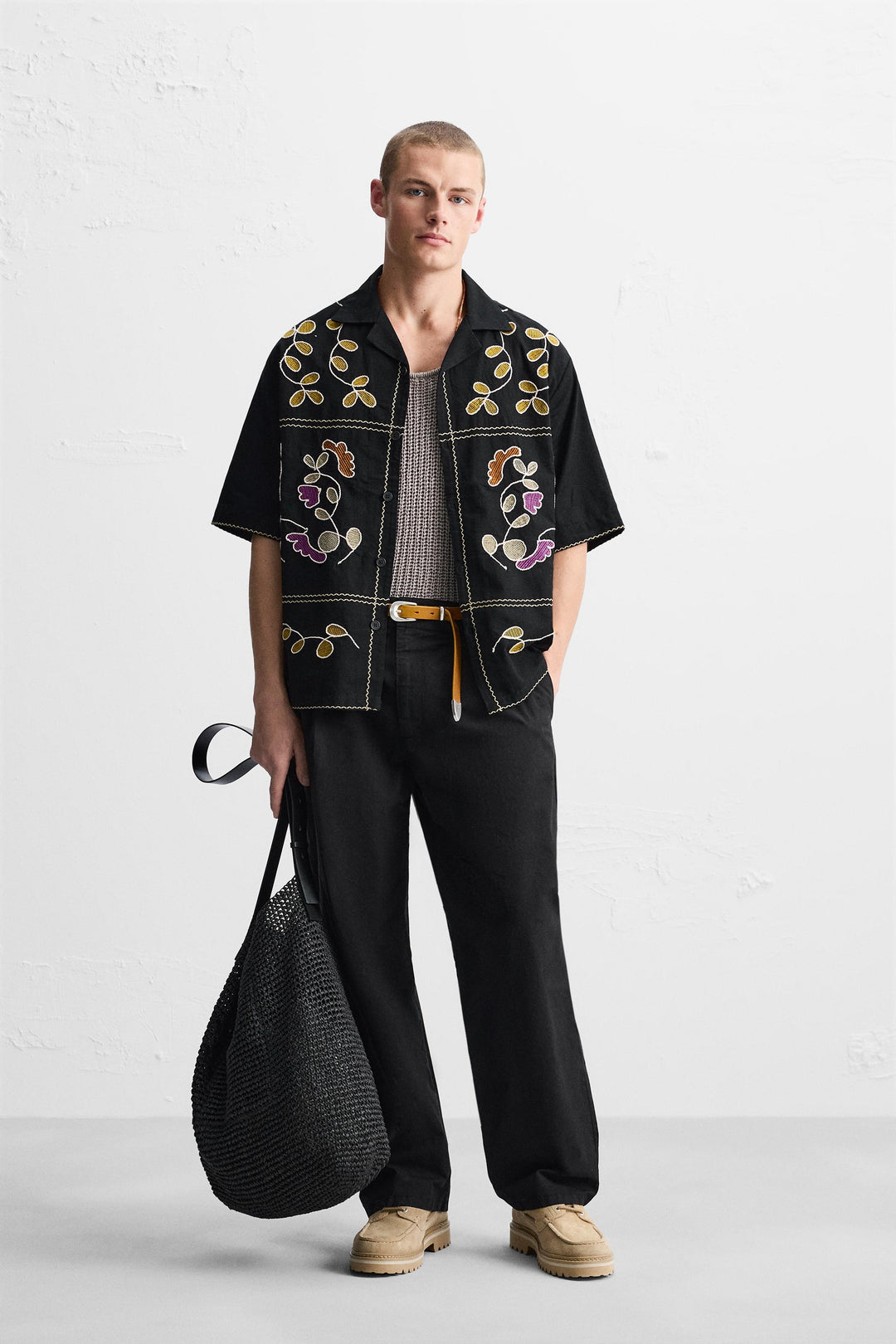 GARM ISLAND DOUBLE THREADED MULTI COLOUR FLORAL LINEN SHIRT BLACK