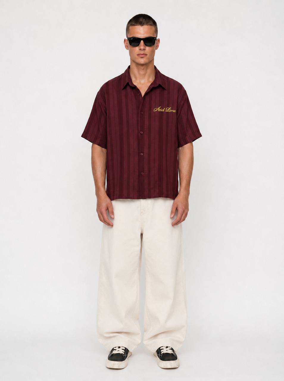 Essence of Life Ravage Studios Striped Shirt in Burgundy