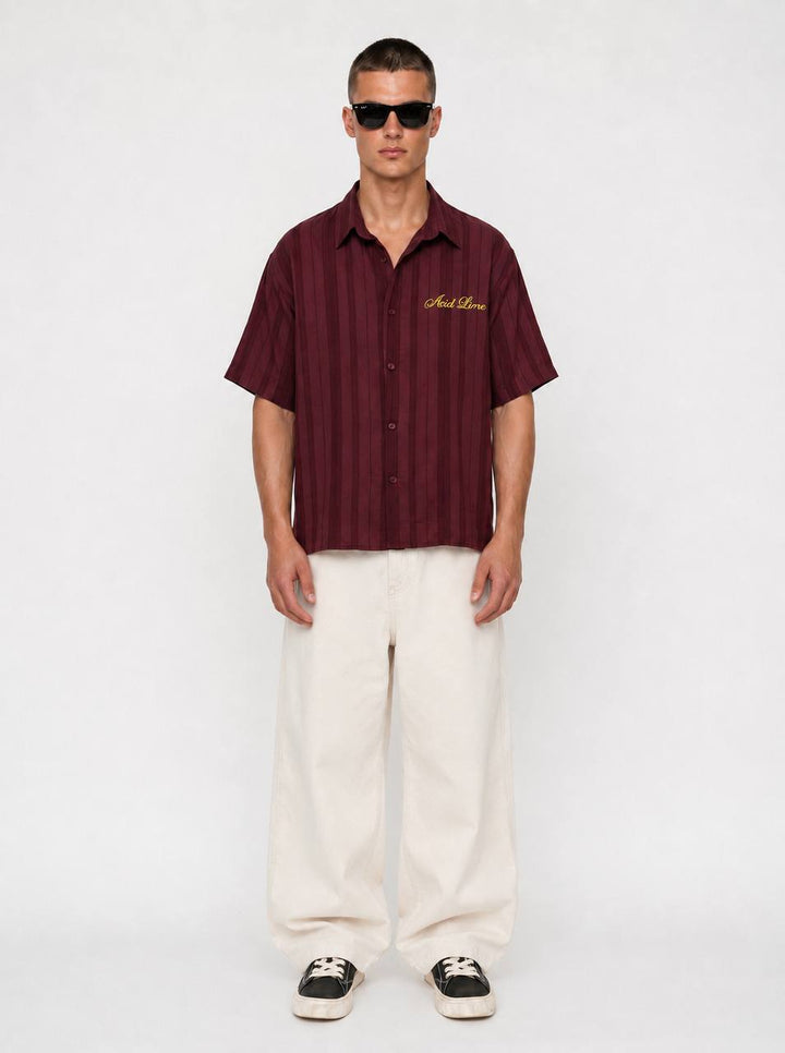 Essence of Life Ravage Studios Striped Shirt in Burgundy