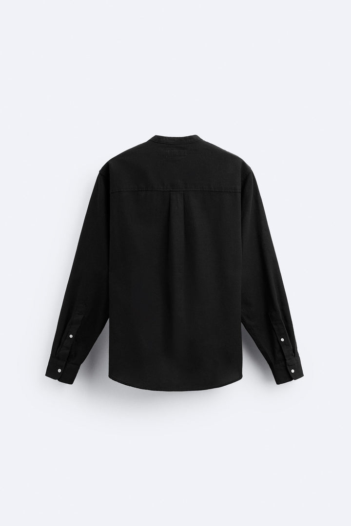 Garm Island Linen Blend Tab Collar shirt in black