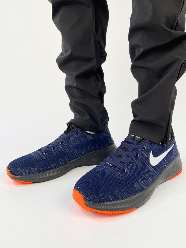 Nike air max navy blue trainers with white swoosh