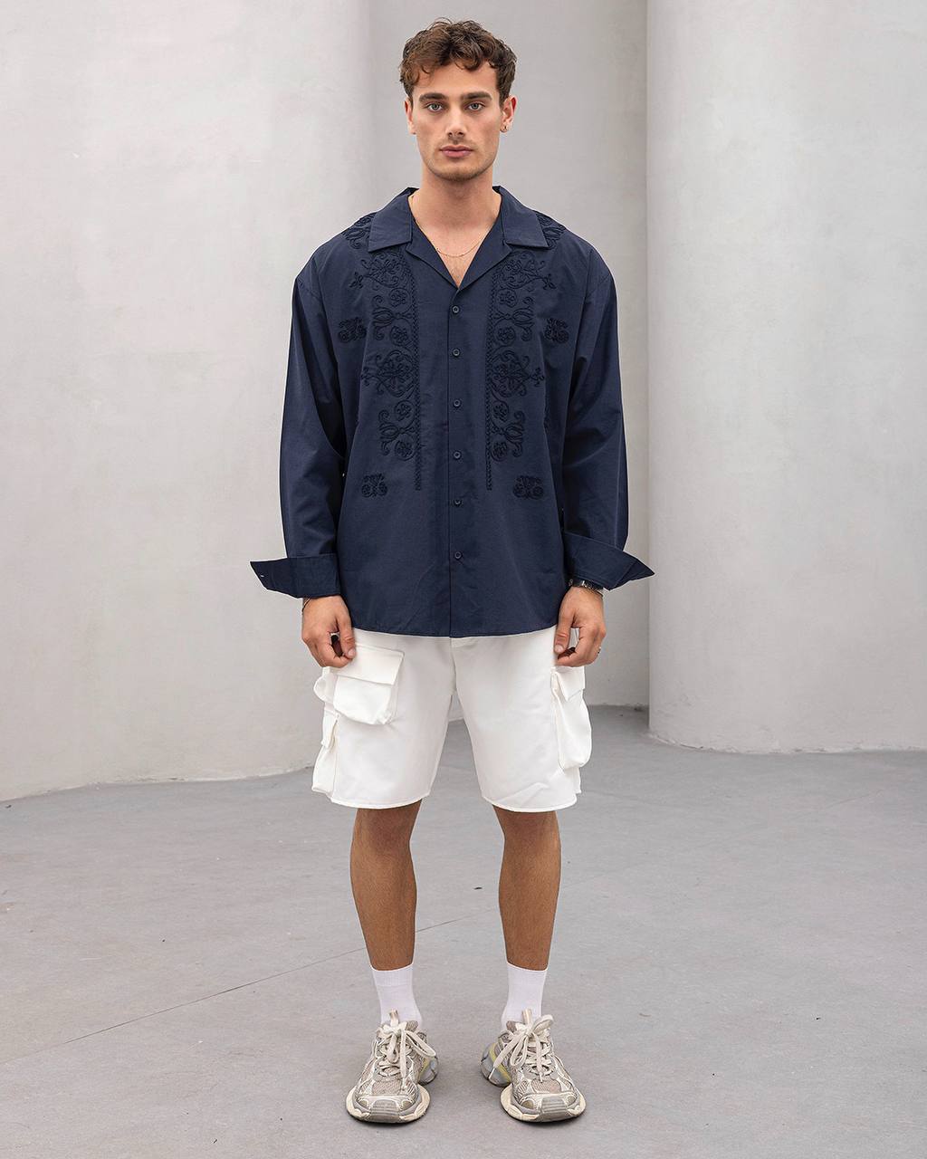 2morrow Floral Lace Panel Shirt in Blue