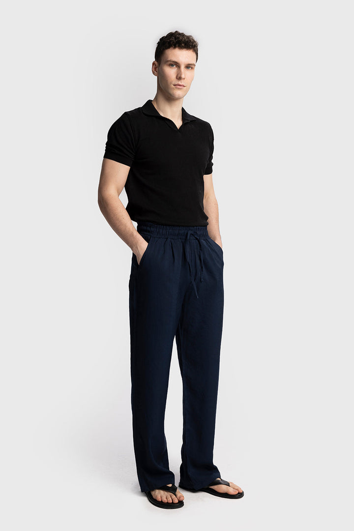 Retro club Cotton Blend Linen pants in Navy