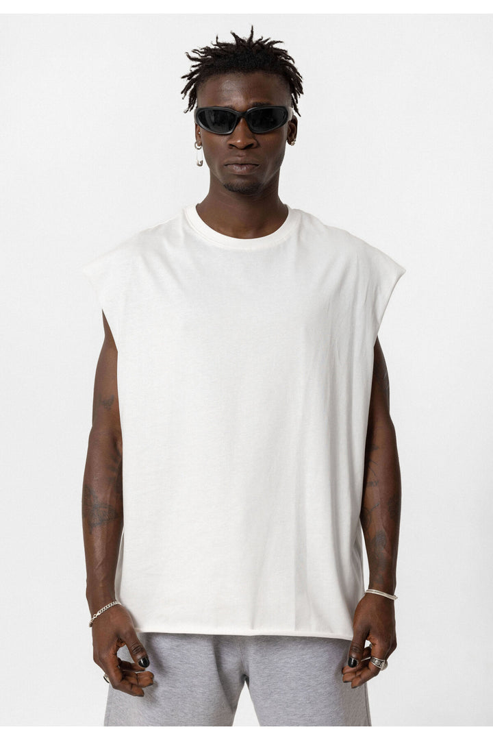 Vamos Oversized Sleeveless T-shirt in White