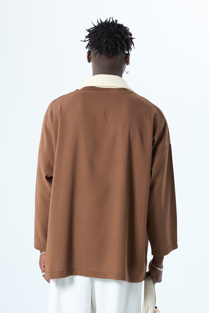 Vamos Oversized Linen Poor Arm T-shirt in Brown