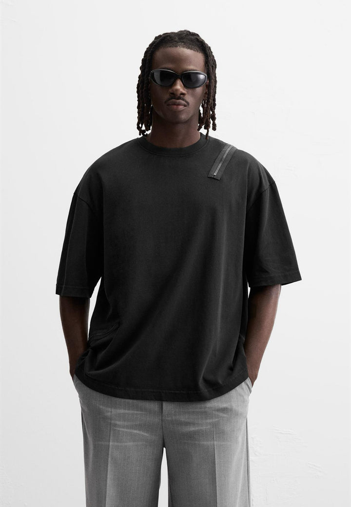 ZARA T-SHIRT WITH ZIPS DARK ANTHRACITE