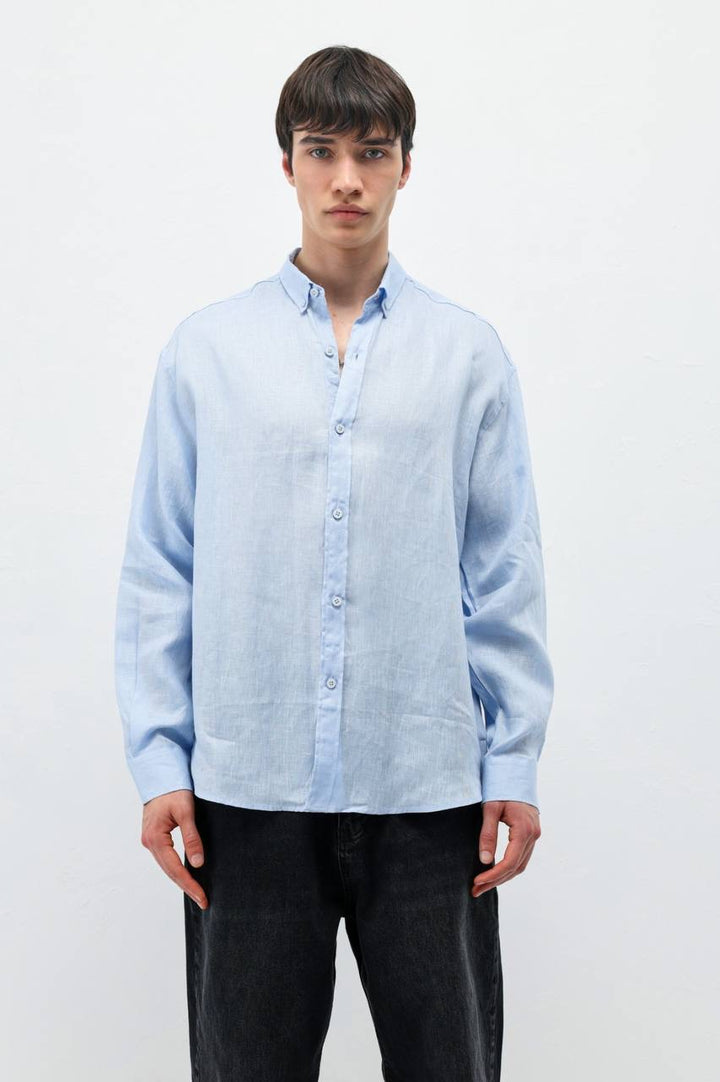 Vamos 100% Linen Oxford Shirt in light blue