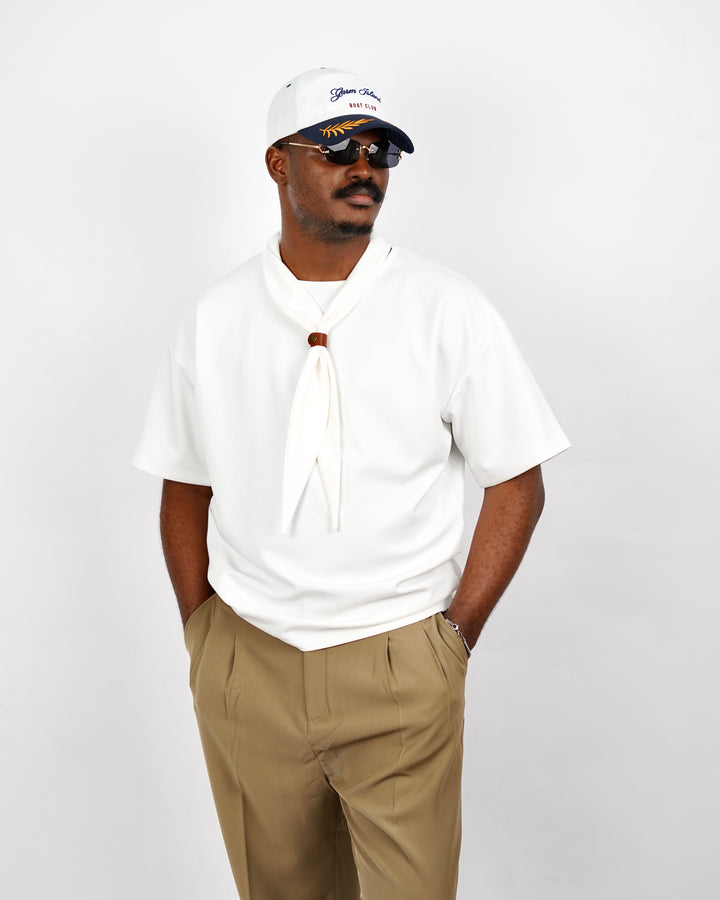 M Studio Knot Detail  Polo Shirt in White