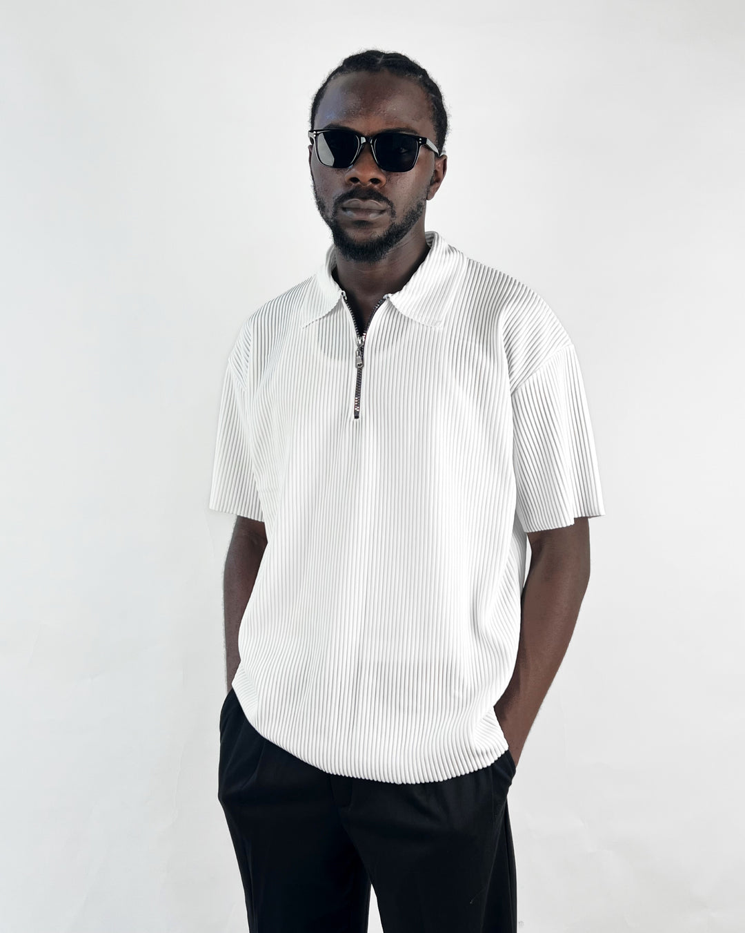 Oversized Ribbed polo shirt in white