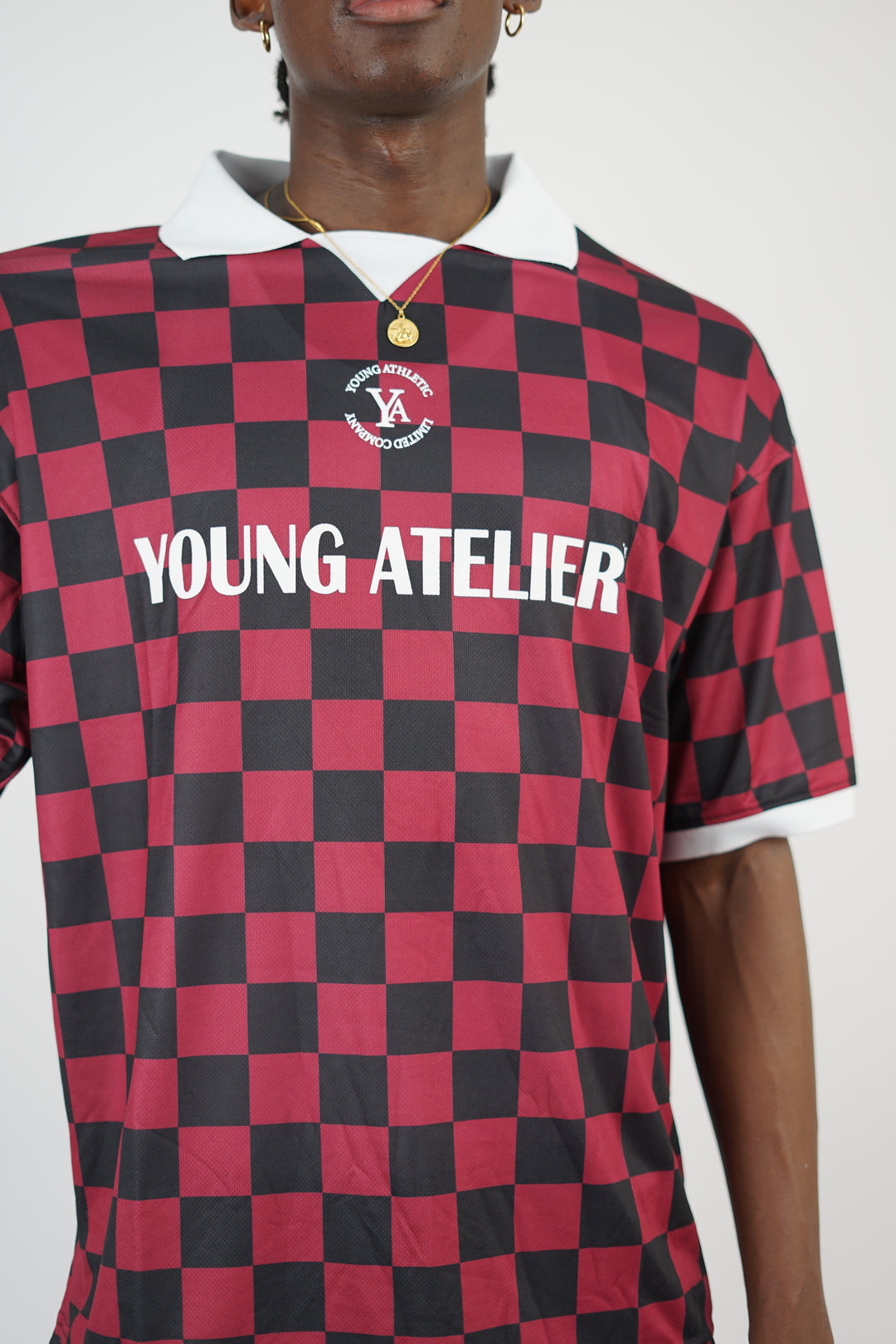 Vamos Atelier Oversize Checkered Jersey T-shirt in Burgundy/Black