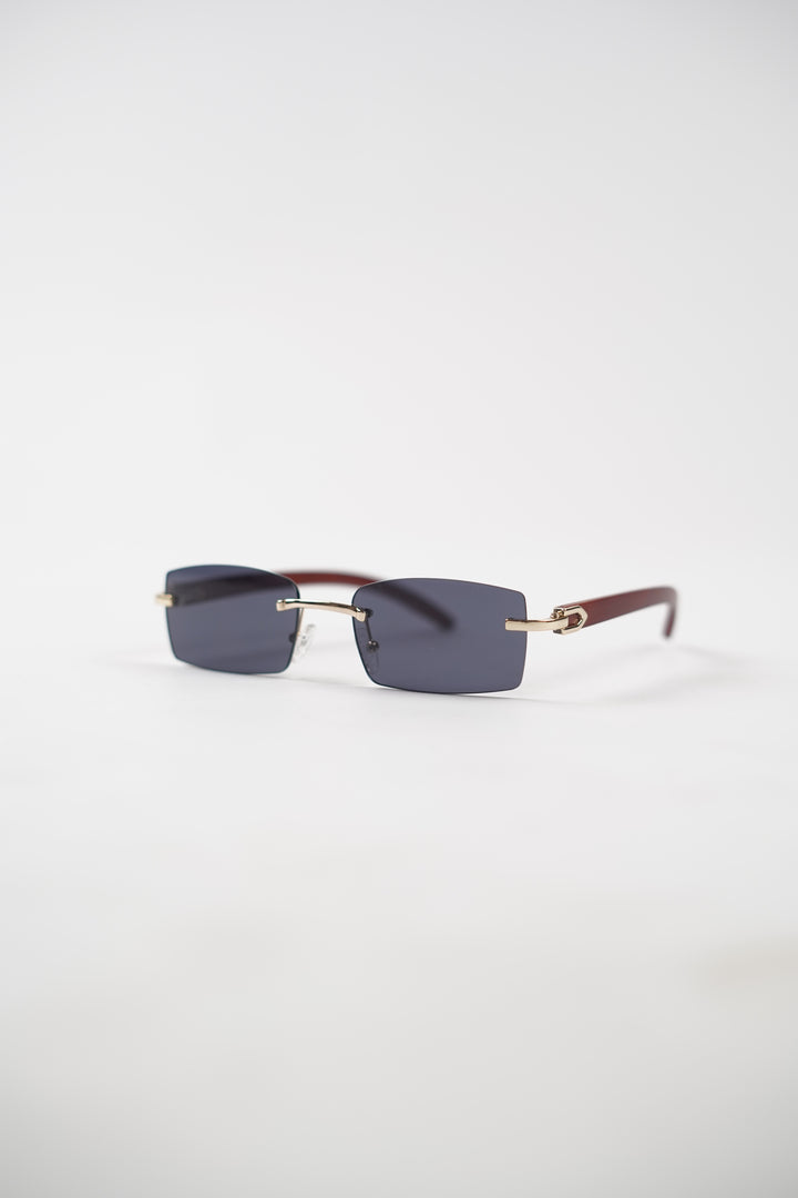 Buffalo Horn Rimless Wood Frame Sun glasses in Black
