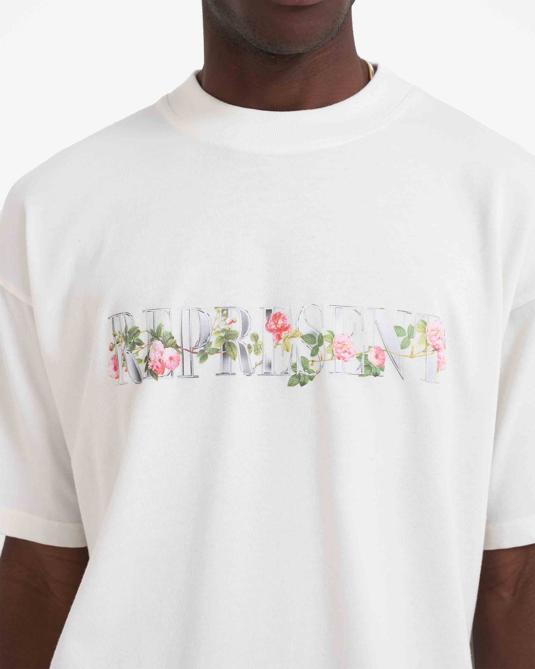 REPRESENT FLORAL INITIAL T-SHIRT IN CREAM