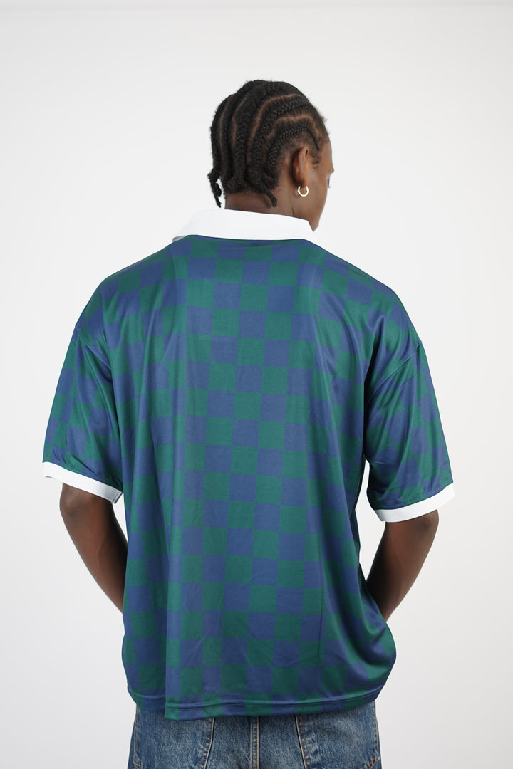 Vamos Atelier Oversize Checkered Jersey T-shirt in Green/Indigo