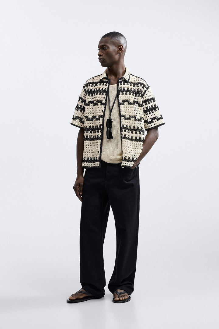 ZARA CONTRAST CROCHET SHIRT