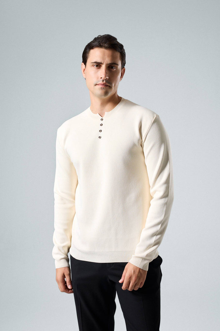 Massimo long sleeve Henley shirt in beige