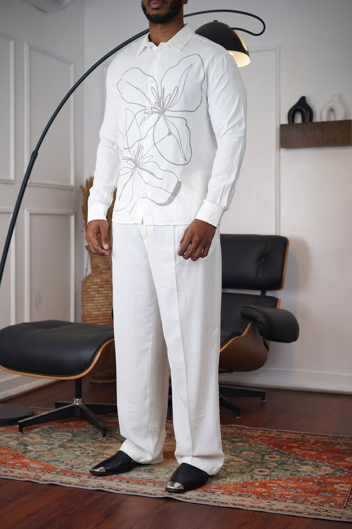 2512 Oversize Floral Print Set in White