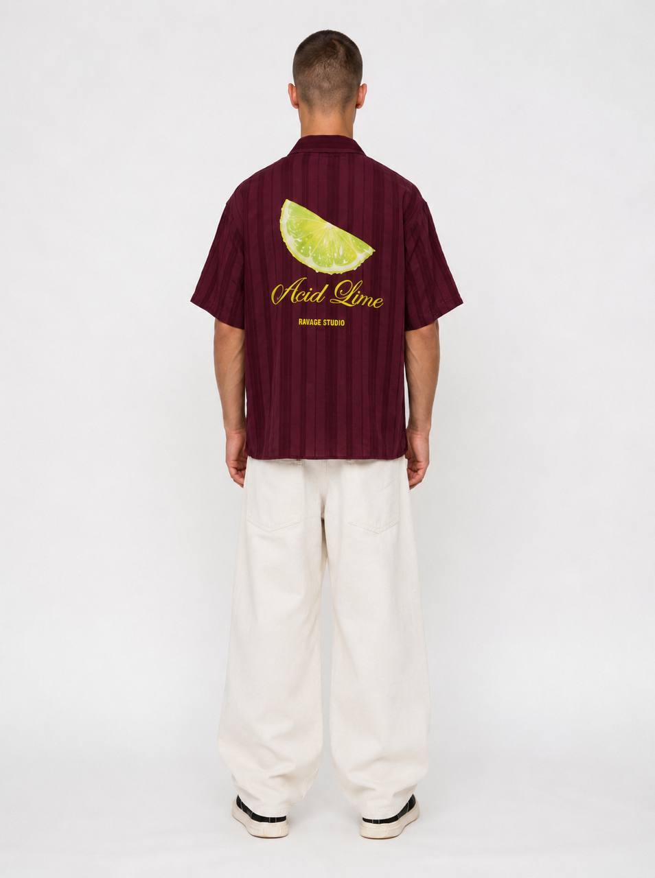Essence of Life Ravage Studios Striped Shirt in Burgundy