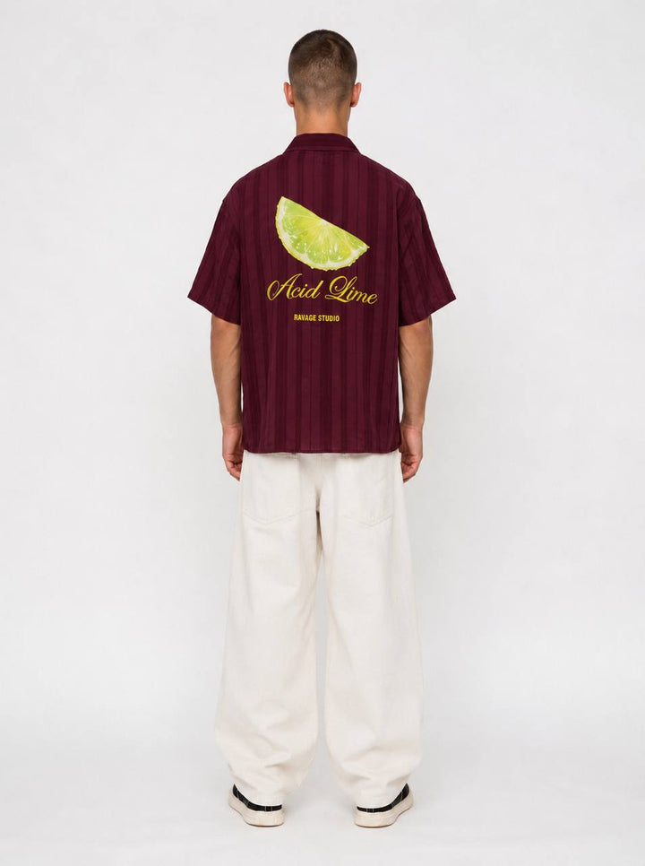 Essence of Life Ravage Studios Striped Shirt in Burgundy