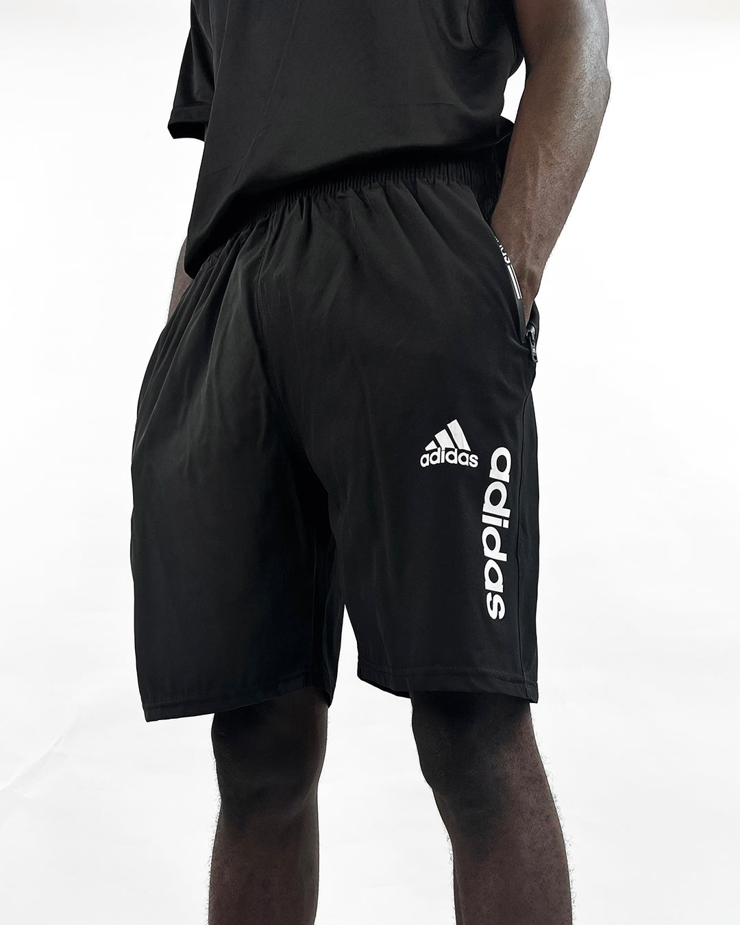 Adidas double logo sports shorts in black