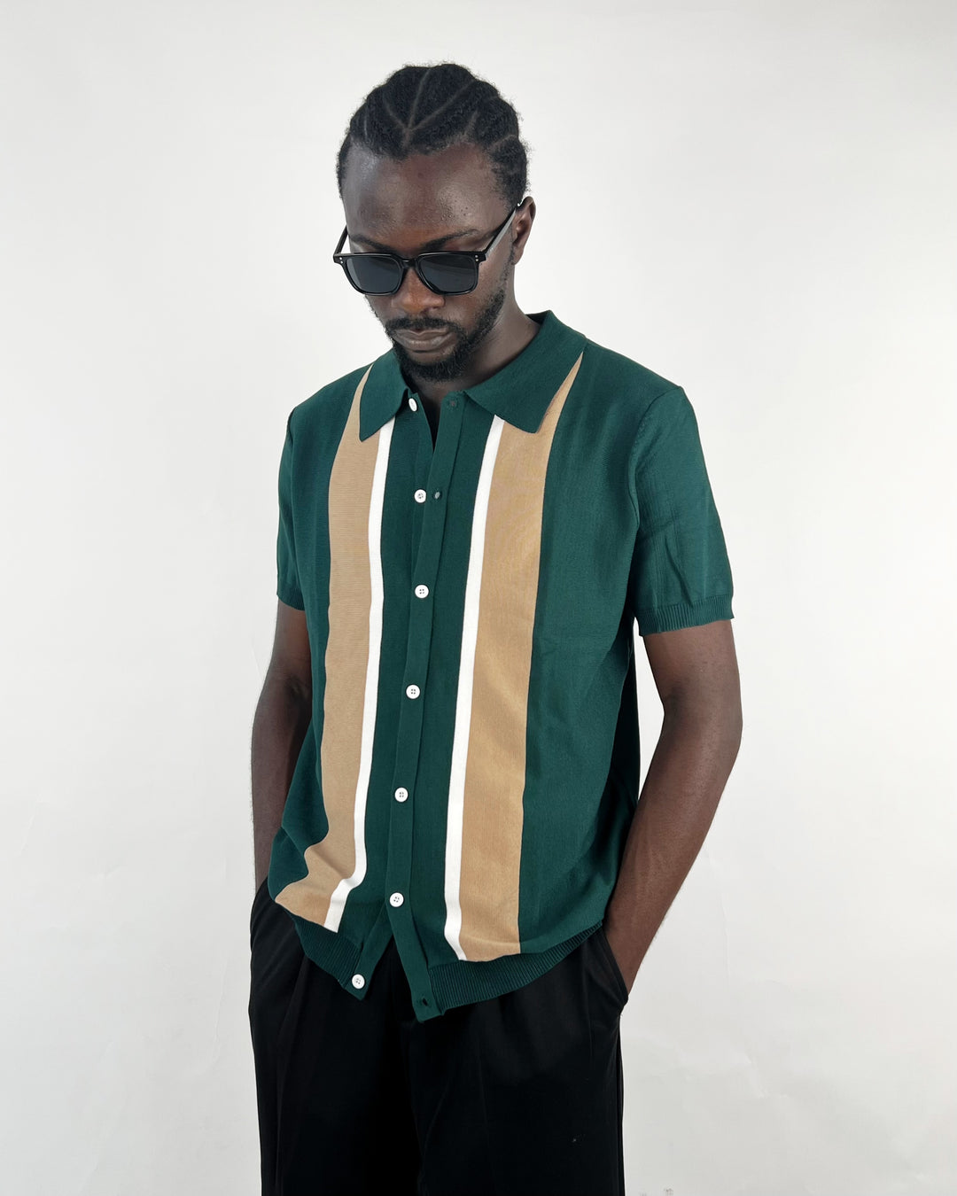 Knitted striped polo in green