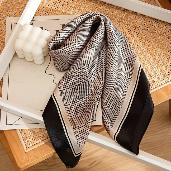 Square Simulation Satin Silk Scarf in Brown
