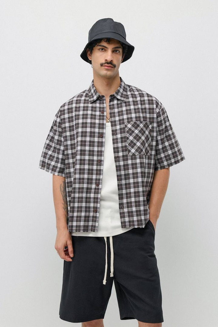 Vamos Plaid Short Sleeve shirt in brown